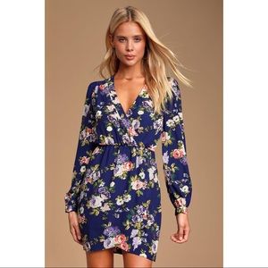 Lulu’s That's a Wrap Navy Blue Floral Print Dress